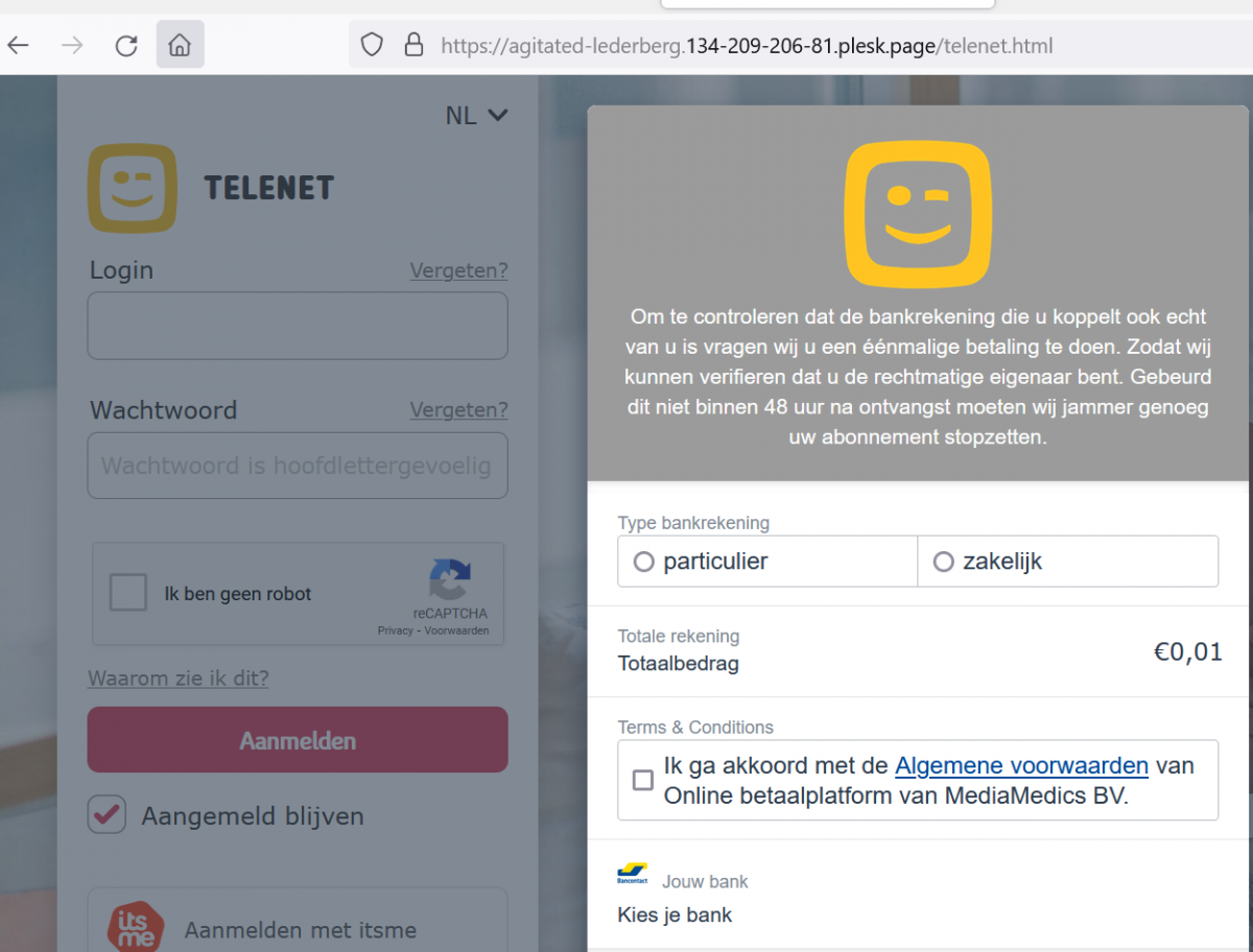 valse website van Telenet