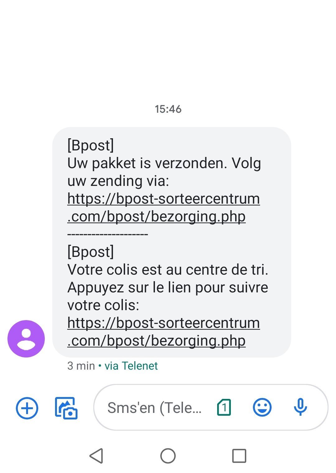 voorbeeld sms bpost